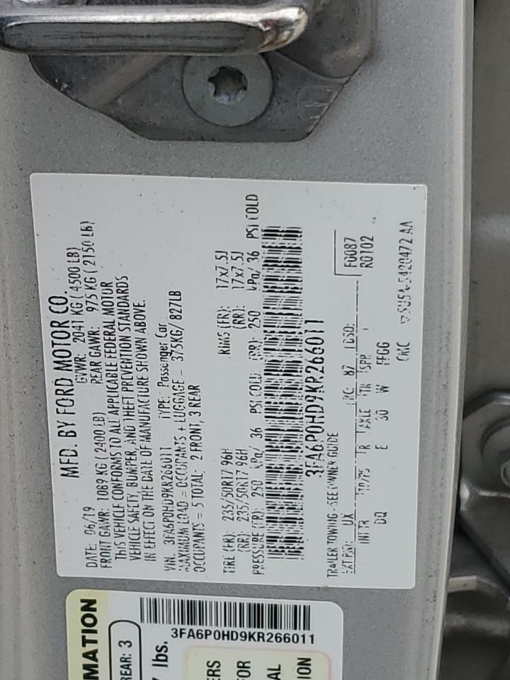 3FA6P0HD9KR266011 2019 Ford Fusion Se