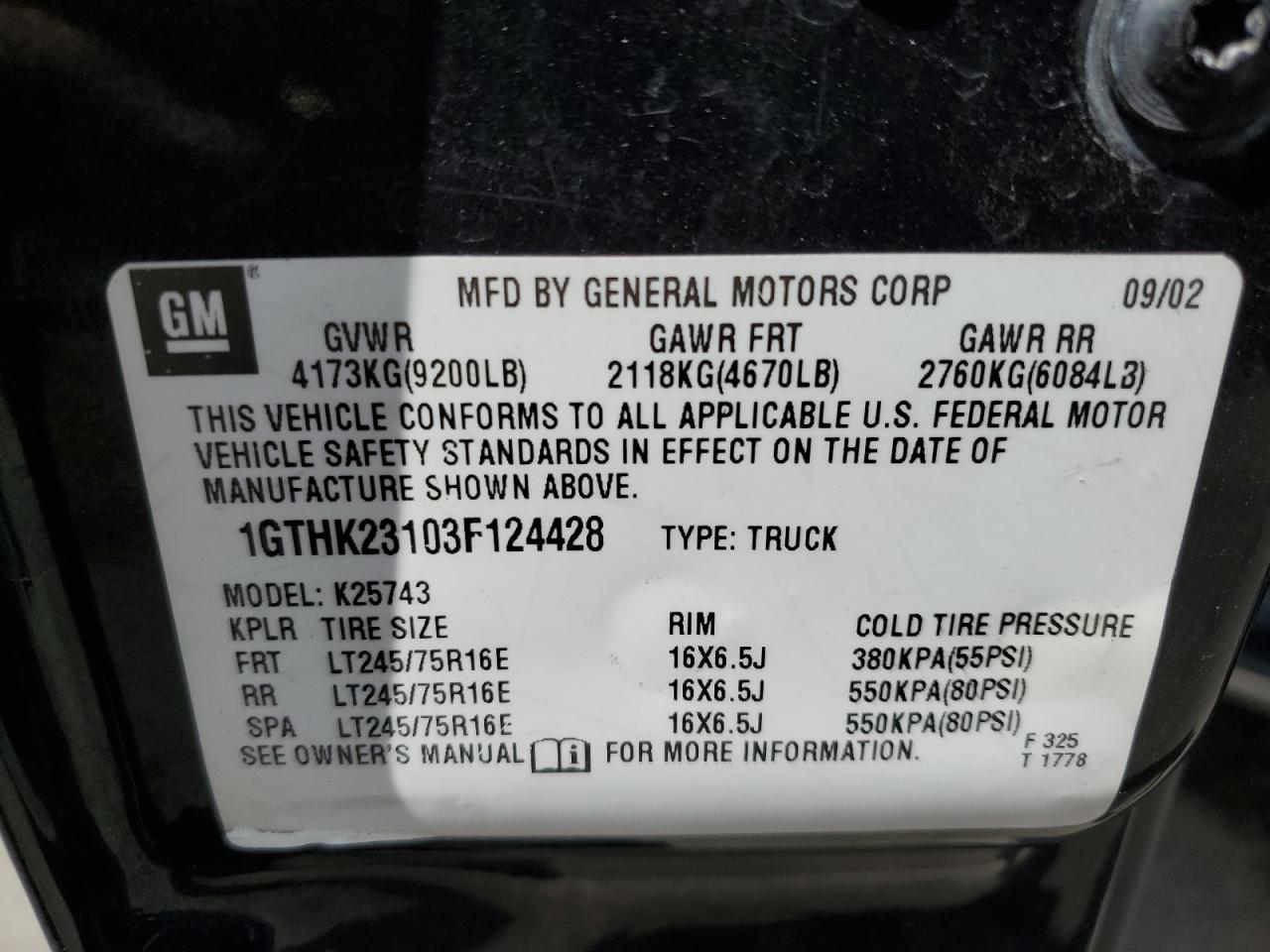 1GTHK23103F124428 2003 GMC Sierra K2500 Heavy Duty