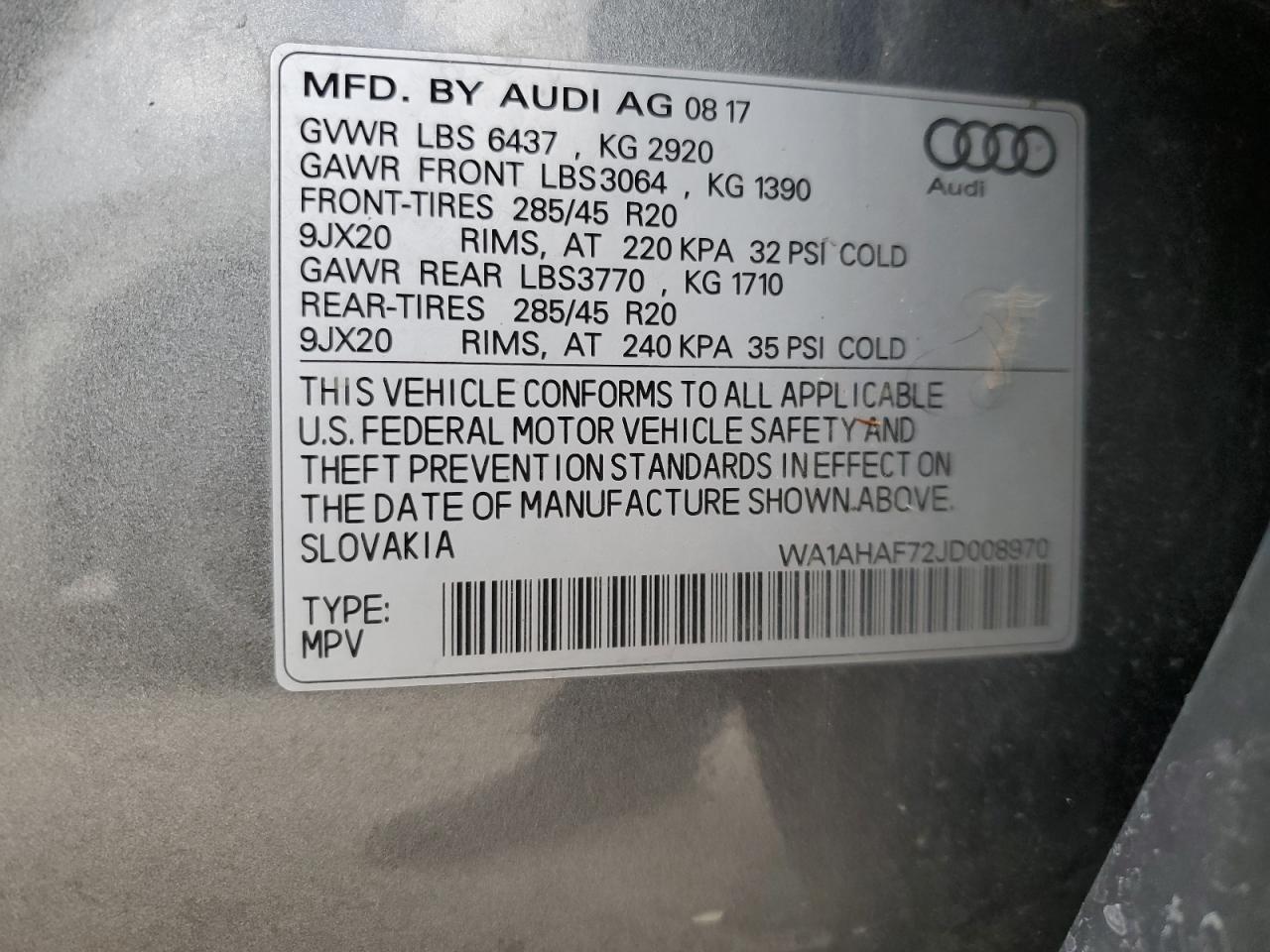 WA1AHAF72JD008970 2018 Audi Q7 Premium