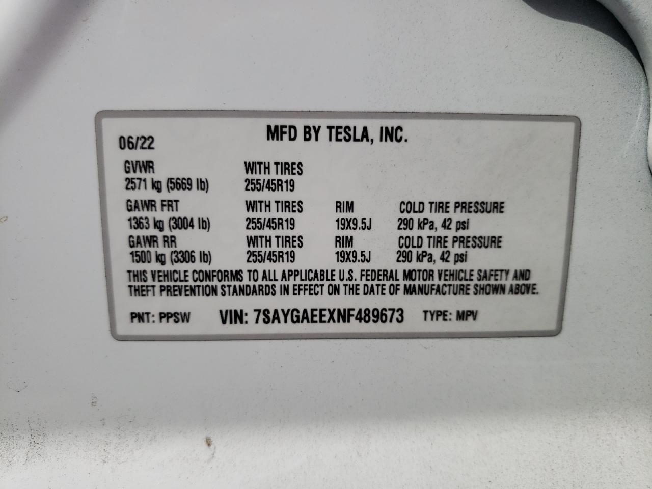 7SAYGAEEXNF489673 2022 Tesla Model Y