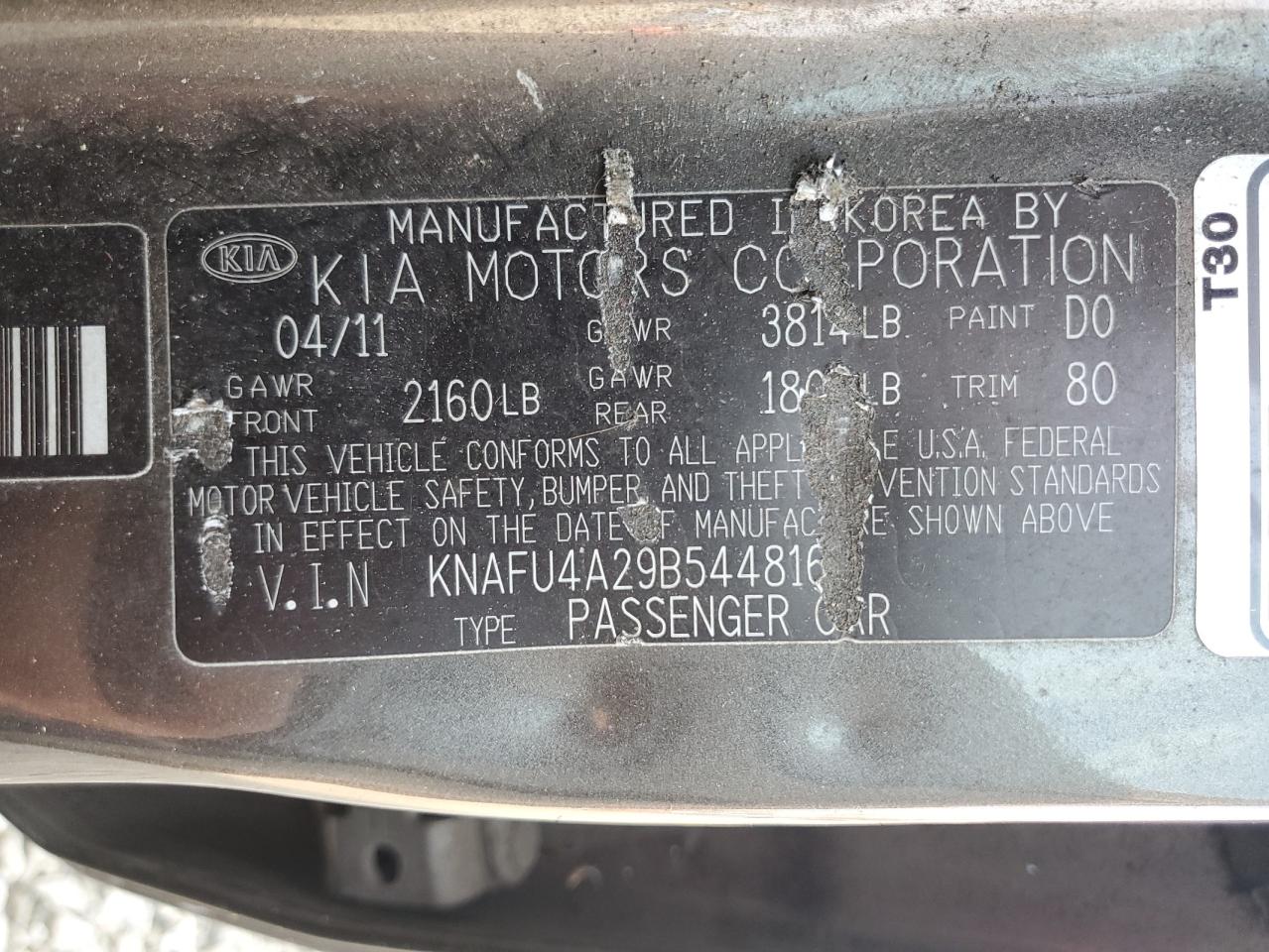 KNAFU4A29B5448164 2011 Kia Forte Ex