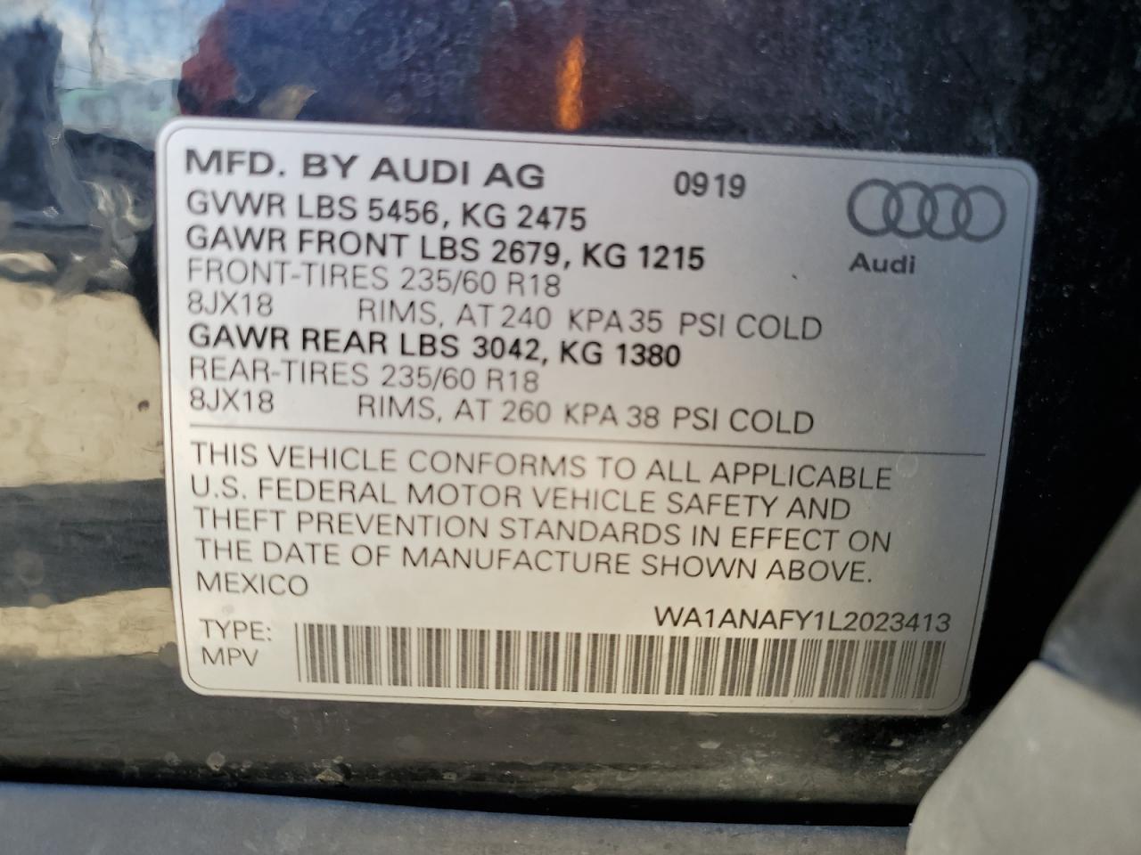 WA1ANAFY1L2023413 2020 Audi Q5 Premium