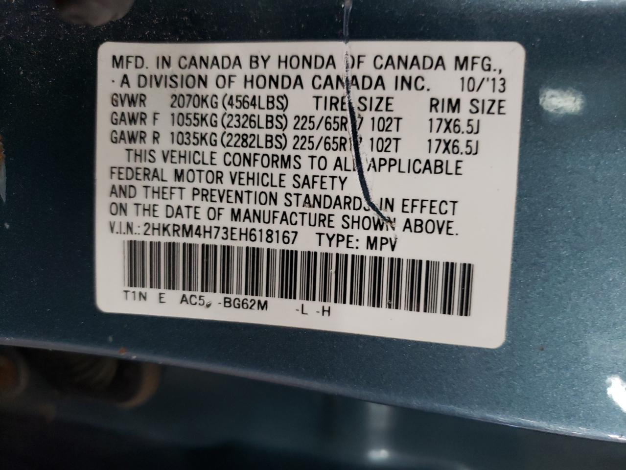 2HKRM4H73EH618167 2014 Honda Cr-V Exl