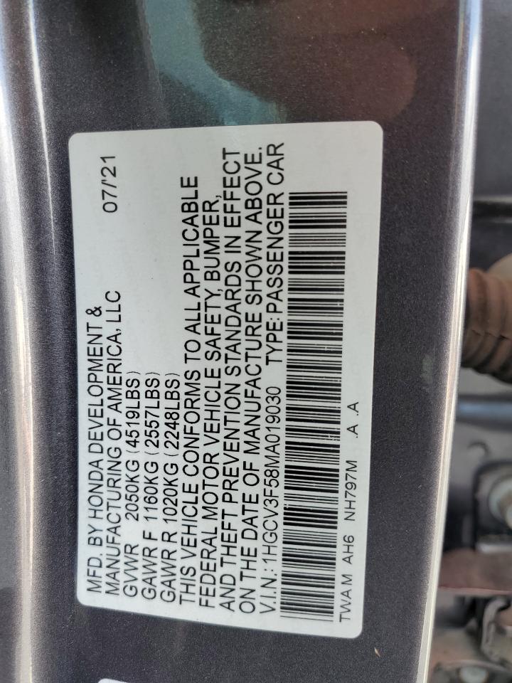 2021 Honda Accord Hybrid Exl VIN: 1HGCV3F58MA019030 Lot: 72619264