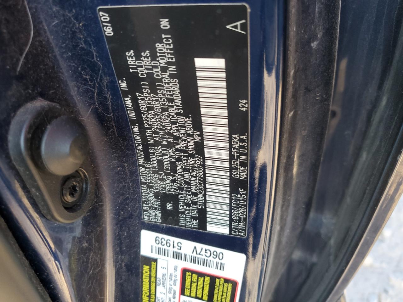 5TDBK23C77S007927 2007 Toyota Sienna Le