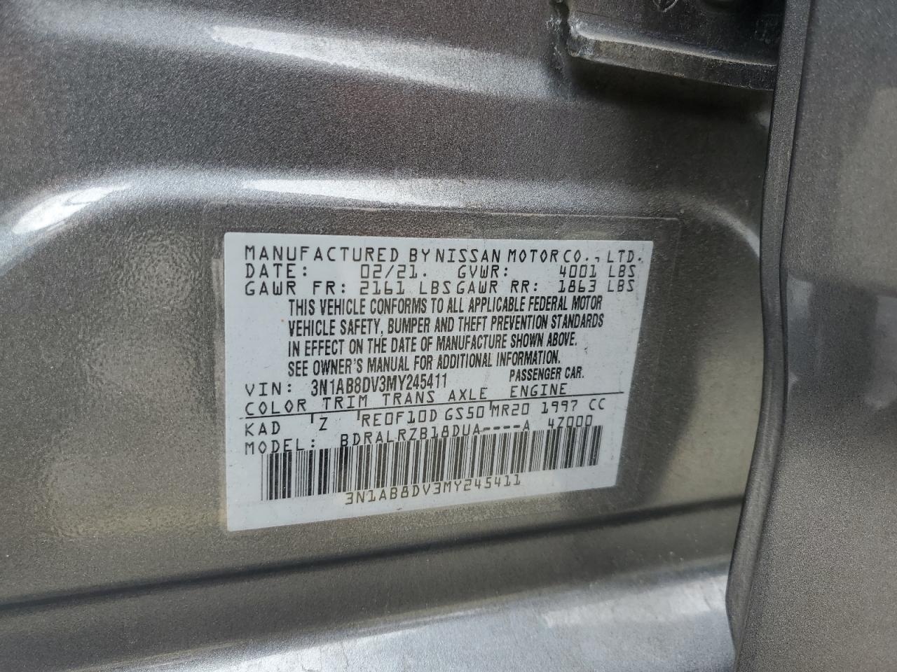 3N1AB8DV3MY245411 2021 Nissan Sentra Sr