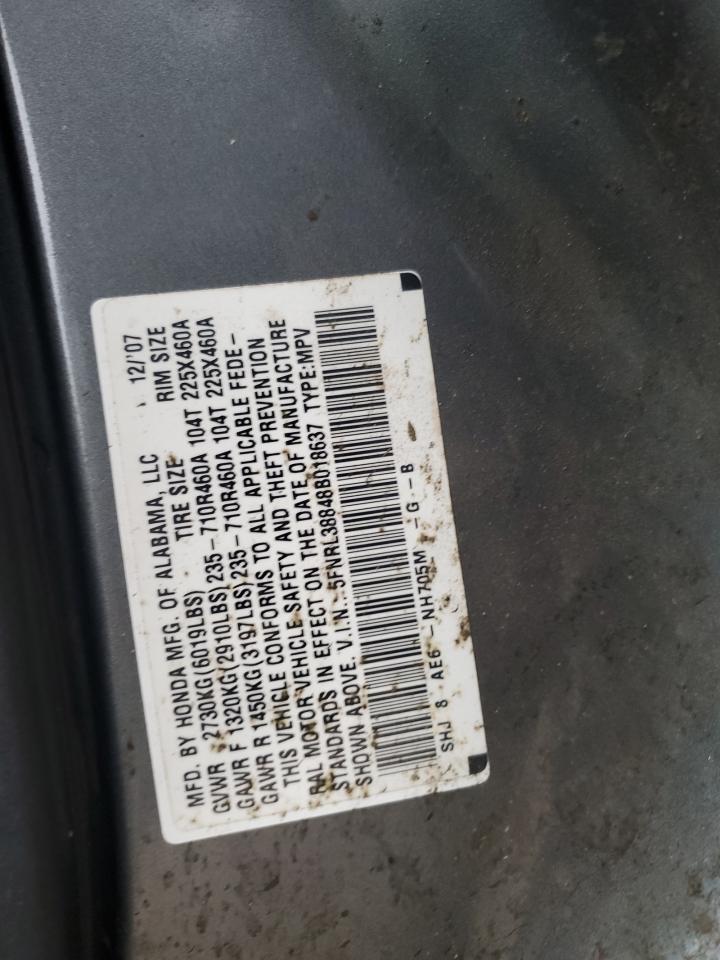 5FNRL38848B018637 2008 Honda Odyssey Touring