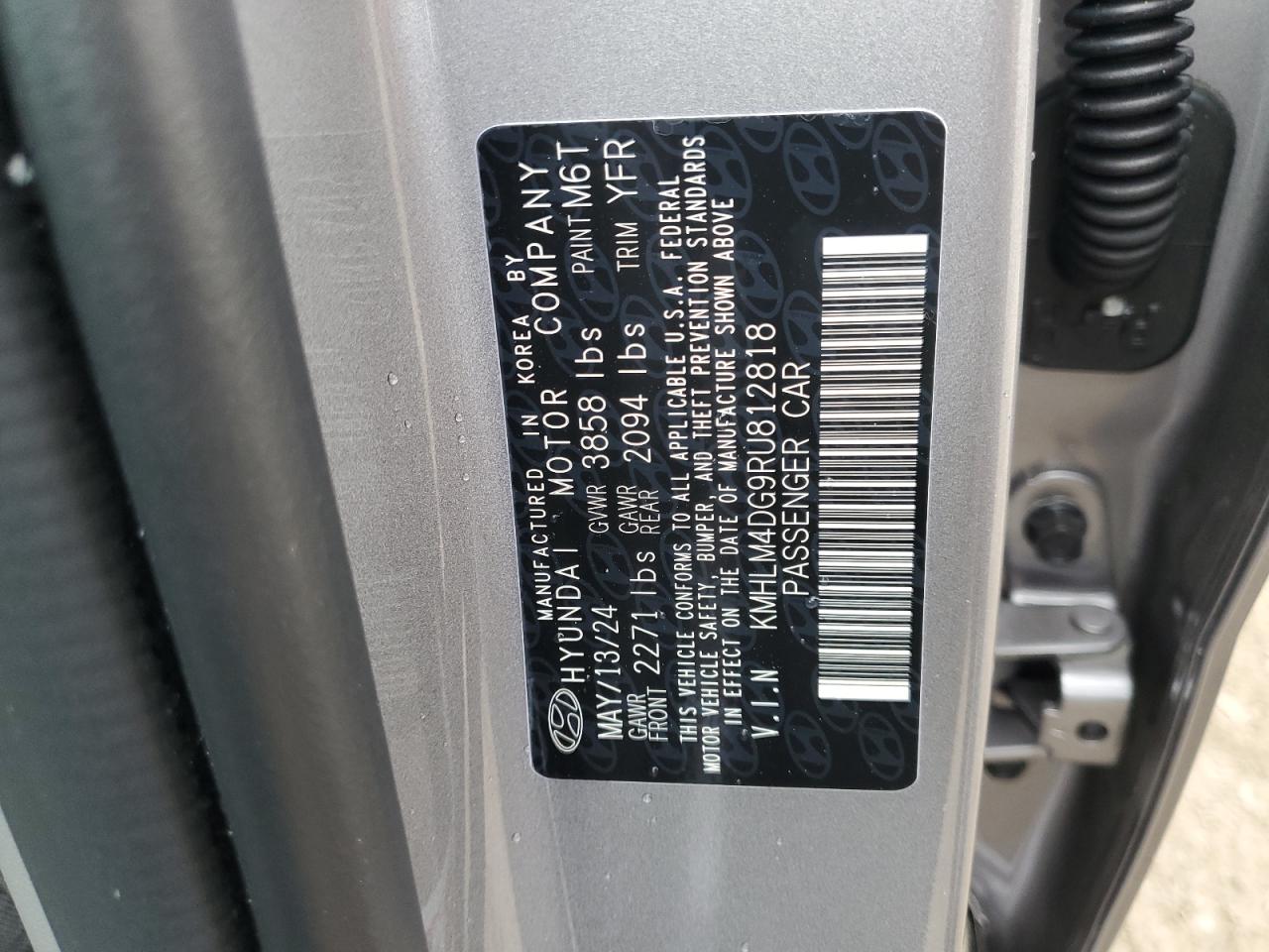 KMHLM4DG9RU812818 2024 Hyundai Elantra Sel