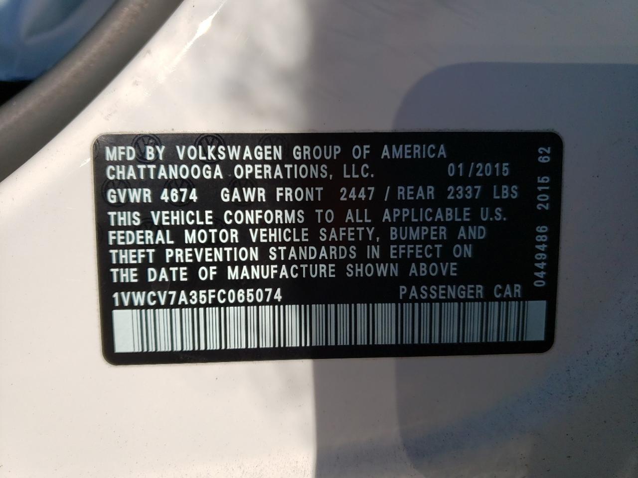 1VWCV7A35FC065074 2015 VOLKSWAGEN PASSAT - Image 13