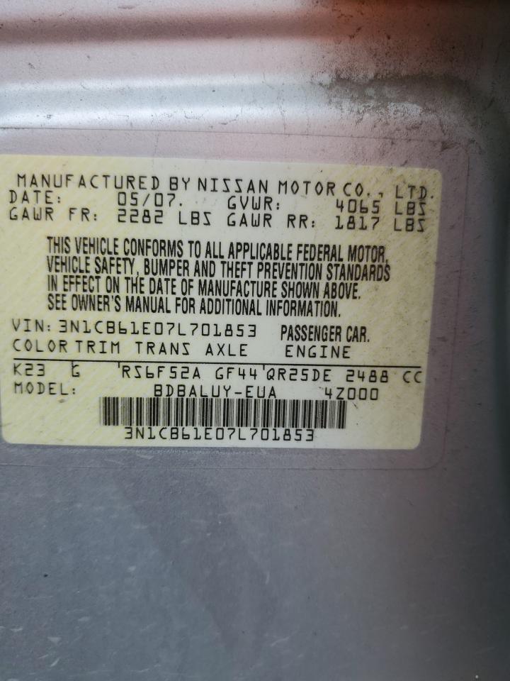 3N1CB61E07L701853 2007 Nissan Sentra Se-R Spec V