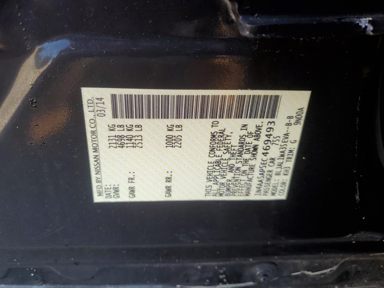 1N4AA5AP5EC469493 2014 Nissan Maxima S