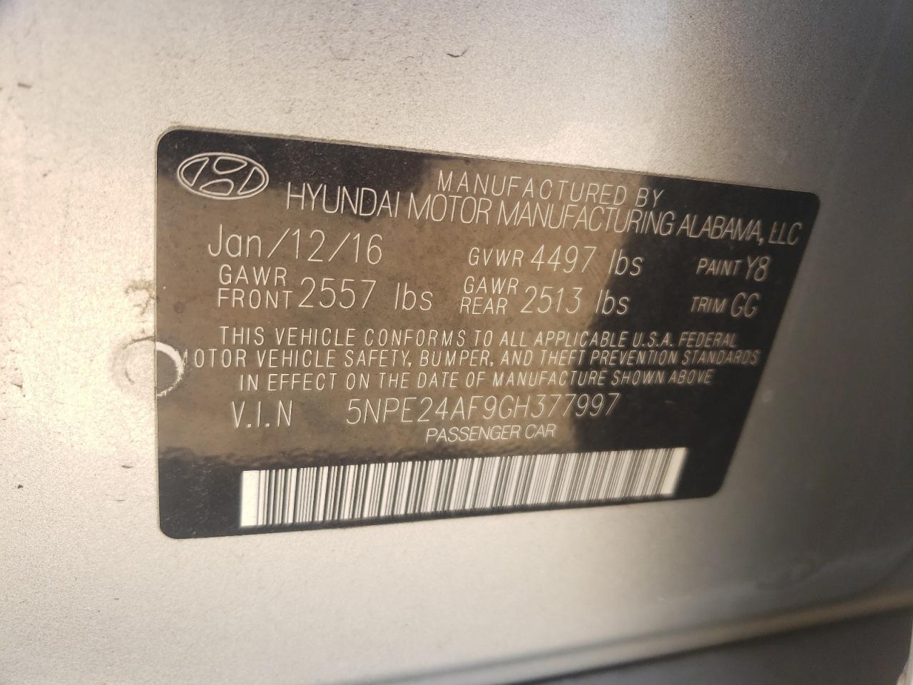 5NPE24AF9GH377997 2016 HYUNDAI SONATA - Image 12