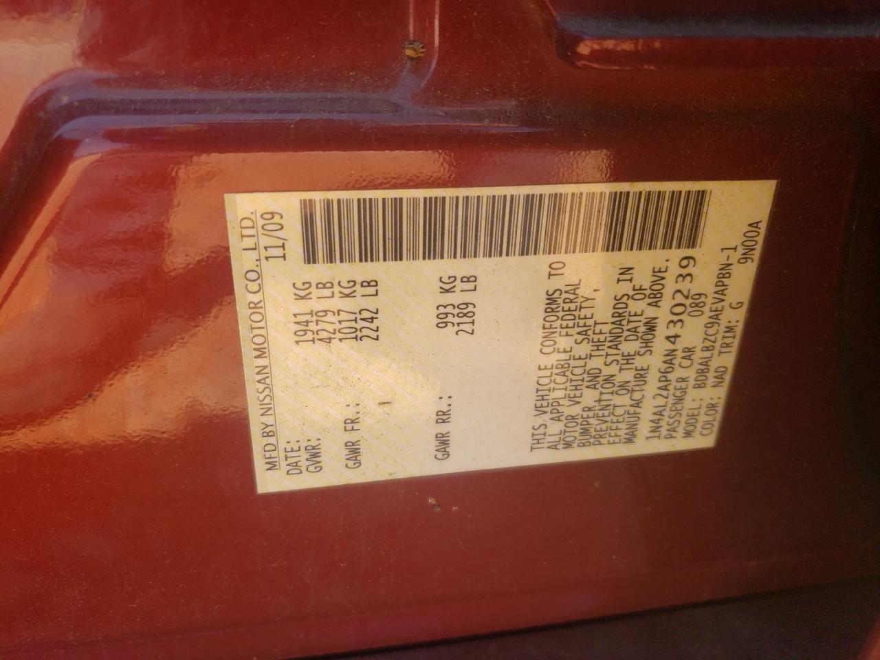 1N4AL2AP6AN430239 2010 Nissan Altima Base