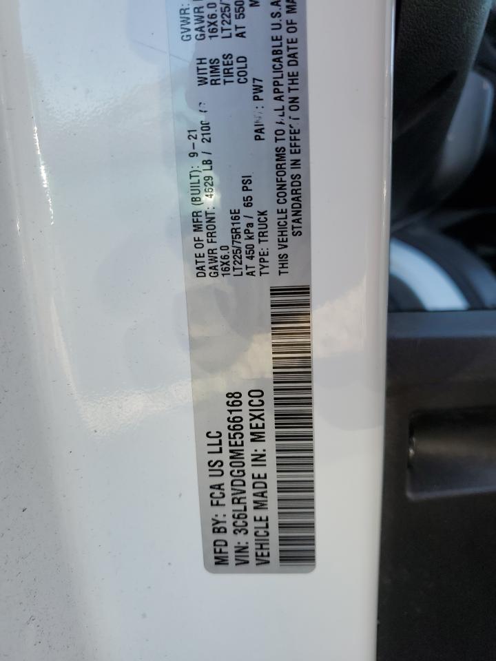 2021 Ram Promaster 2500 2500 High VIN: 3C6LRVDG0ME566168 Lot: 71833494