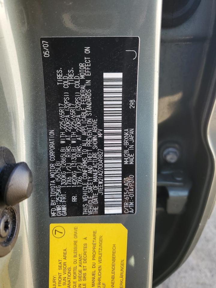 JTEEW21A270049827 2007 Toyota Highlander Hybrid