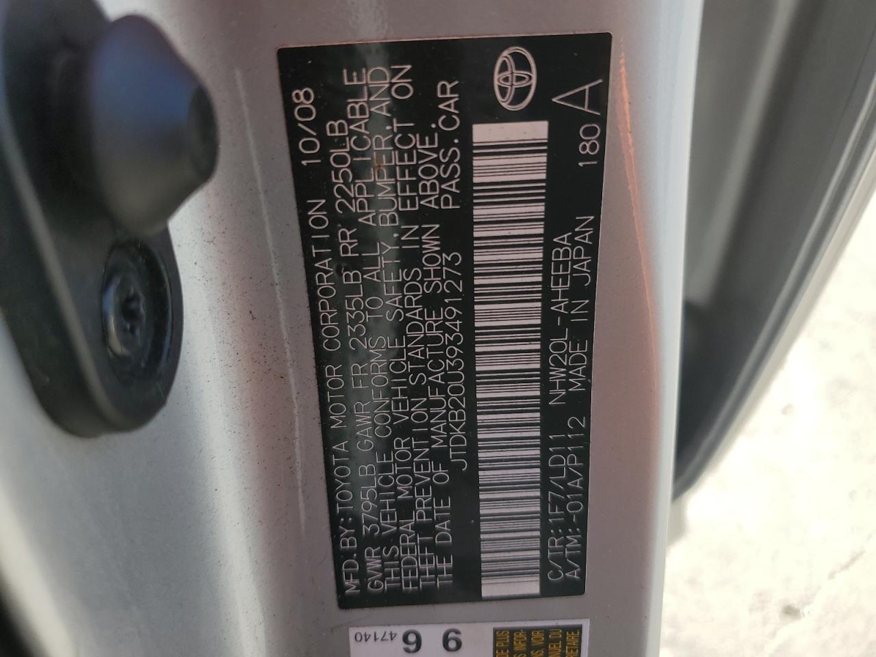 JTDKB20U393491273 2009 Toyota Prius