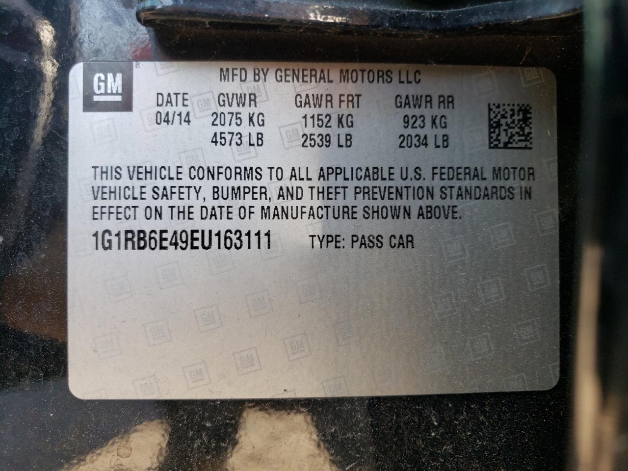 1G1RB6E49EU163111 2014 Chevrolet Volt