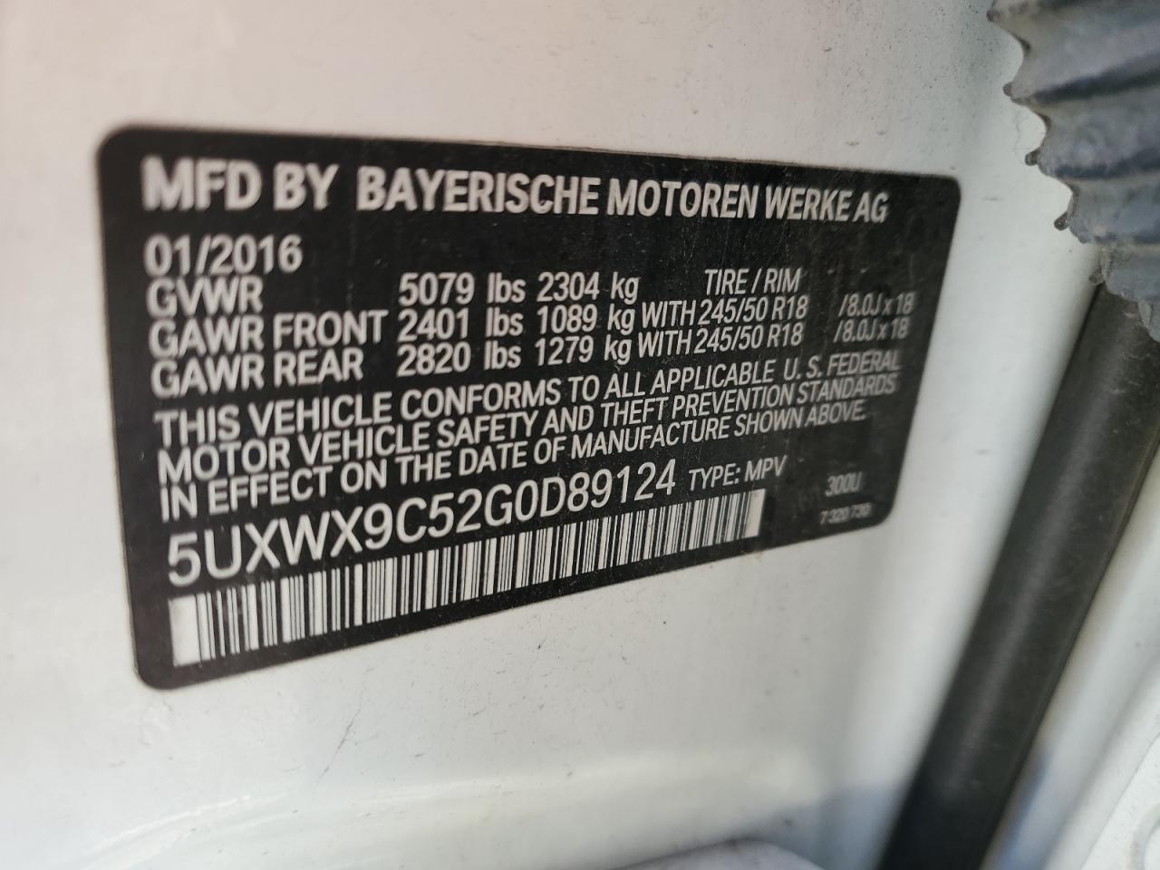 2016 BMW X3 xDrive28I VIN: 5UXWX9C52G0D89124 Lot: 71557704