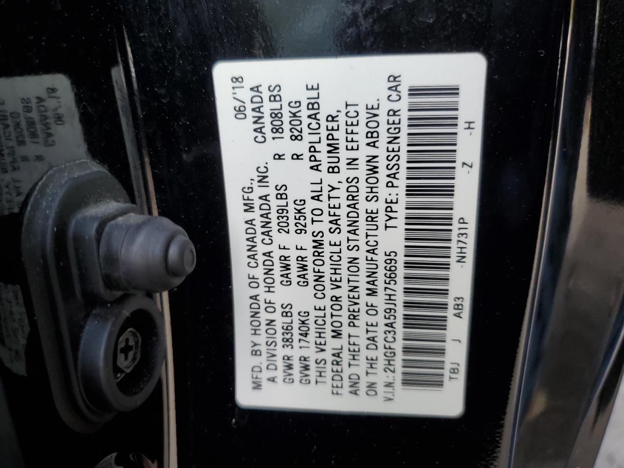 2018 Honda Civic Si VIN: 2HGFC3A59JH756695 Lot: 73335654