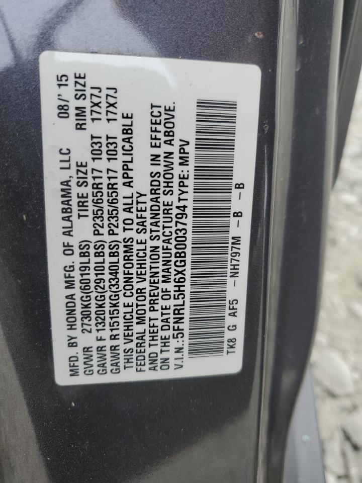 5FNRL5H6XGB003794 2016 Honda Odyssey Exl