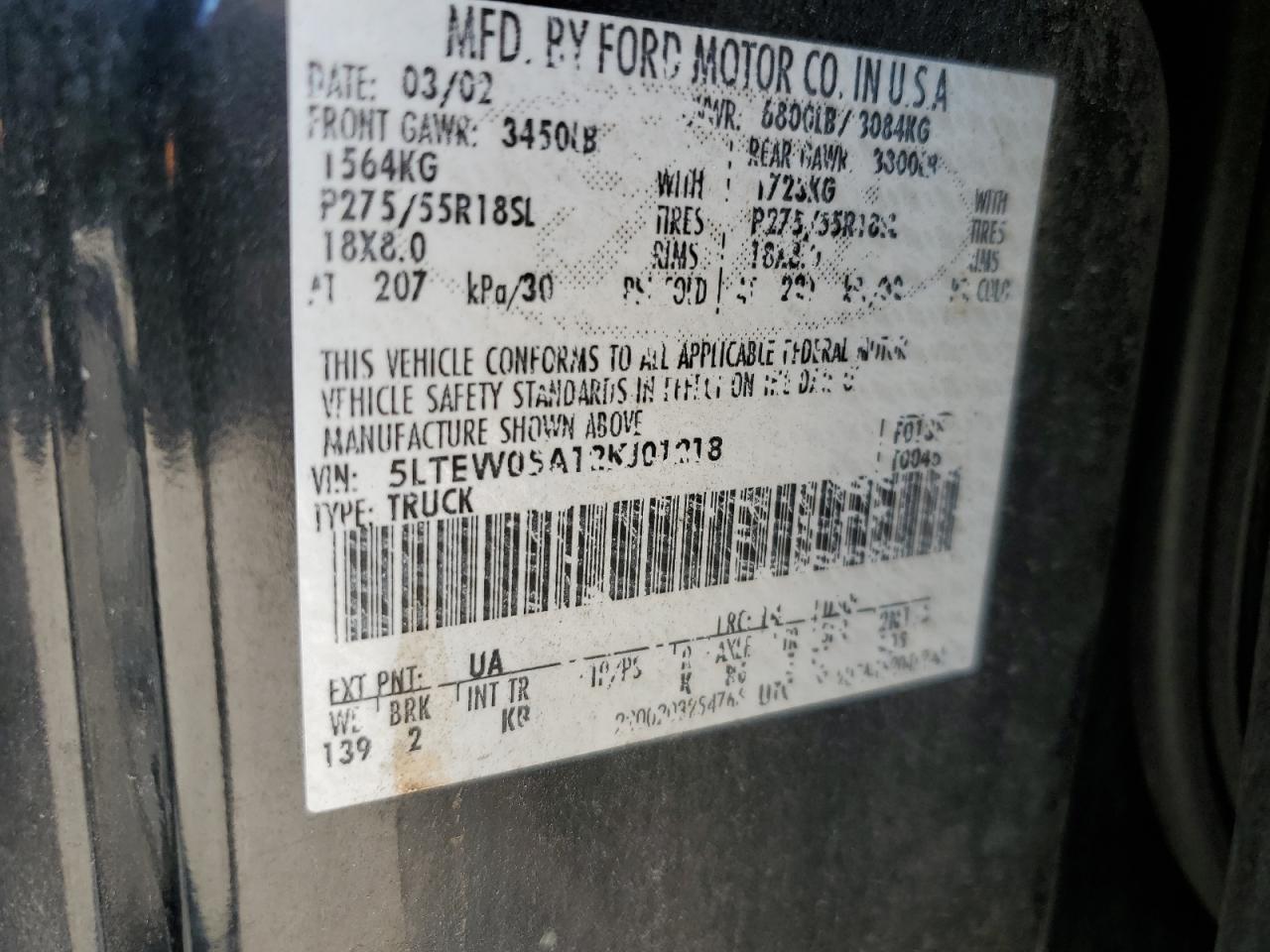 2002 Lincoln Blackwood VIN: 5LTEW05A12KJ01218 Lot: 70274384