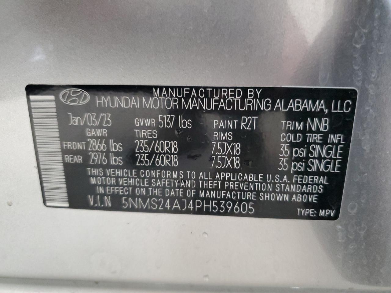 5NMS24AJ4PH539605 2023 Hyundai Santa Fe Sel