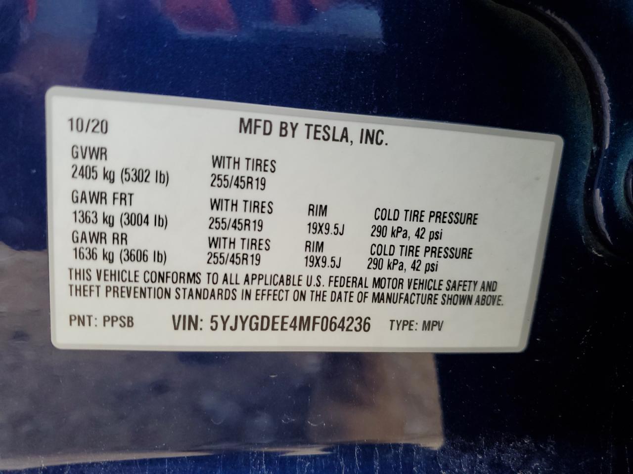 2021 Tesla Model Y VIN: 5YJYGDEE4MF064236 Lot: 69869734