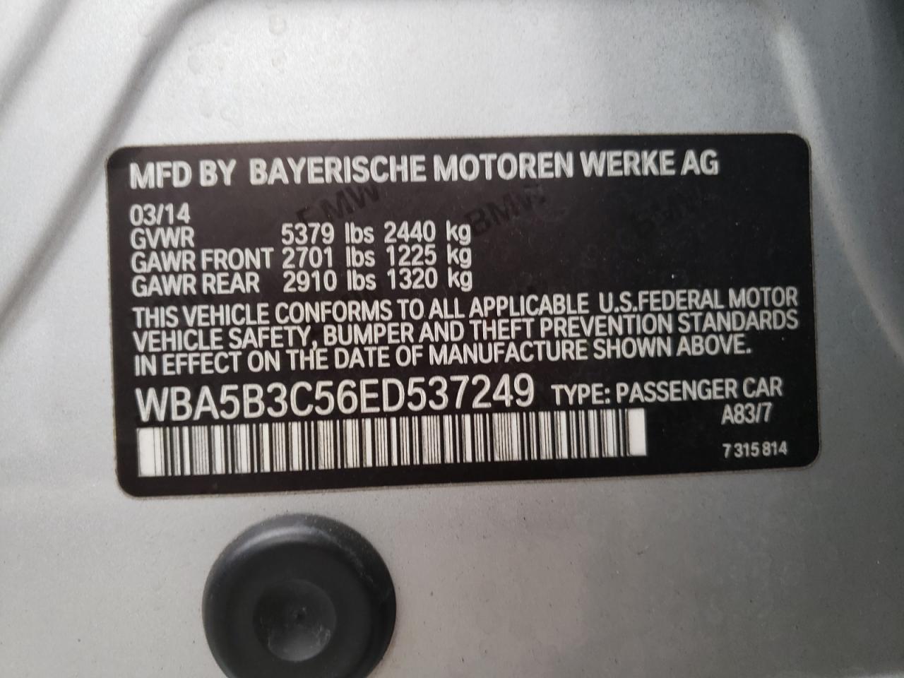 WBA5B3C56ED537249 2014 BMW 535 Xi