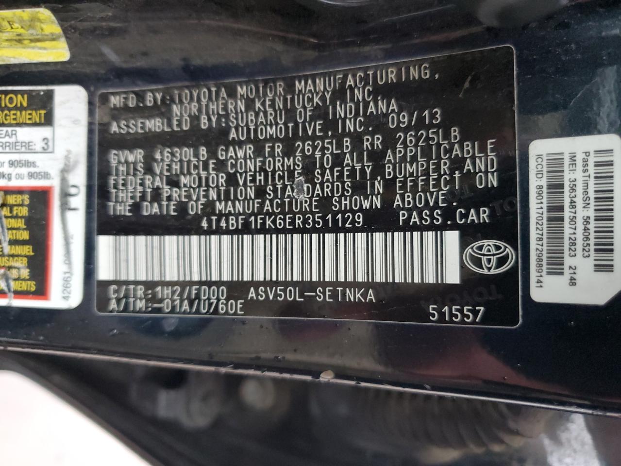 4T4BF1FK6ER351129 2014 Toyota Camry L