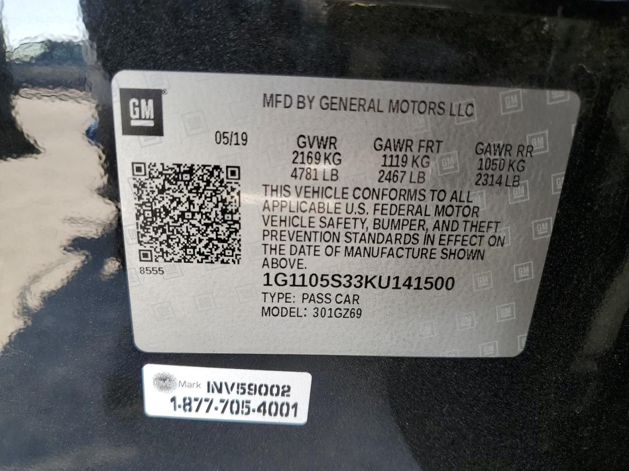 1G1105S33KU141500 2019 Chevrolet Impala Premier