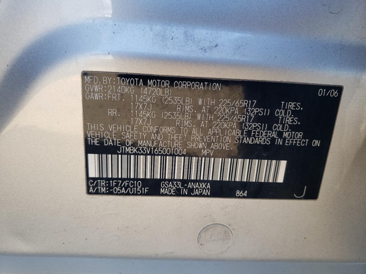 JTMBK33V165001004 2006 Toyota Rav4
