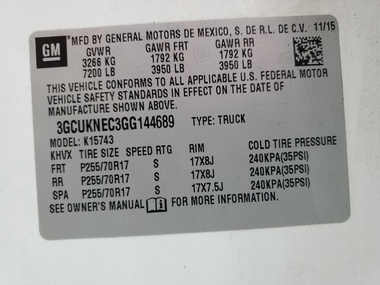 3GCUKNEC3GG144689 2016 Chevrolet Silverado K1500