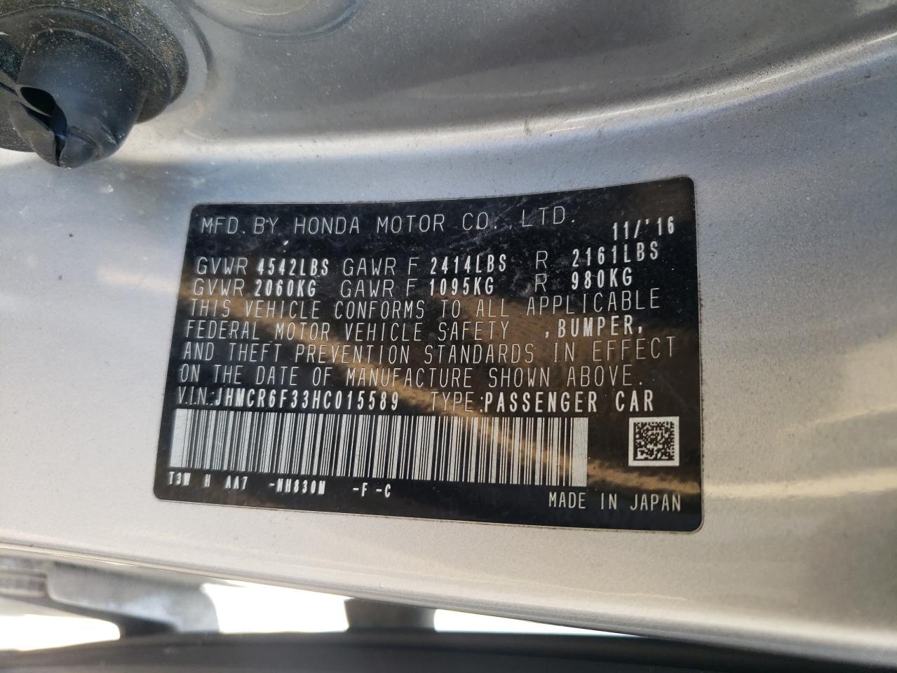 JHMCR6F33HC015589 2017 HONDA ACCORD - Image 14