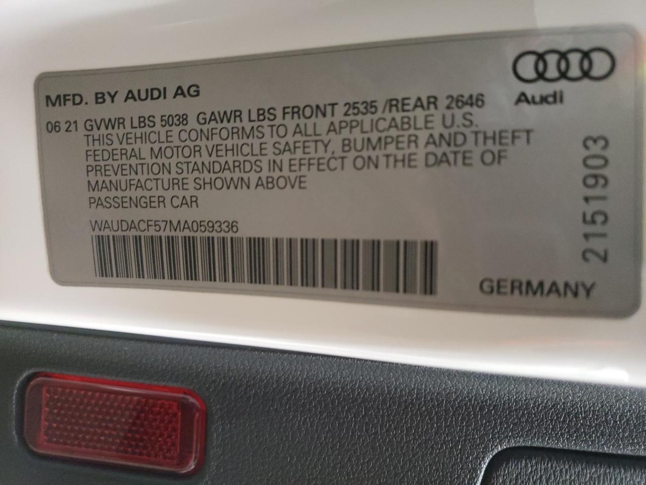 2021 Audi A5 Premium 45 VIN: WAUDACF57MA059336 Lot: 72655894