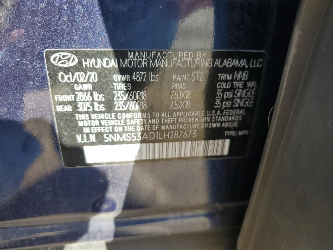 5NMS53AD1LH287673 2020 Hyundai Santa Fe Limited