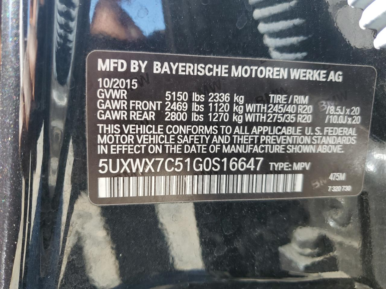 5UXWX7C51G0S16647 2016 BMW X3 xDrive35I