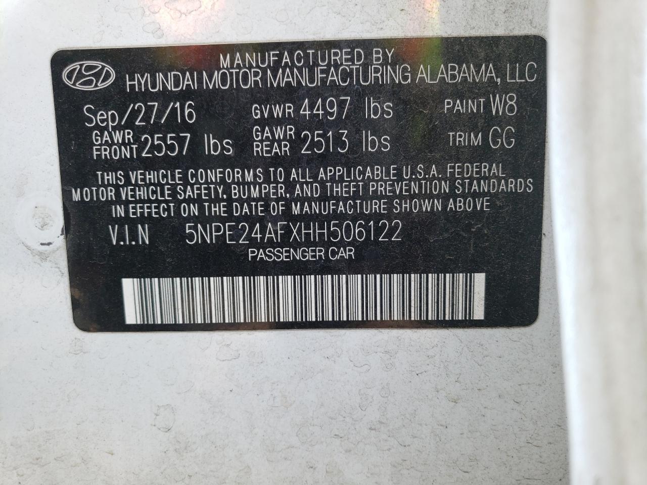 5NPE24AFXHH506122 2017 Hyundai Sonata Se