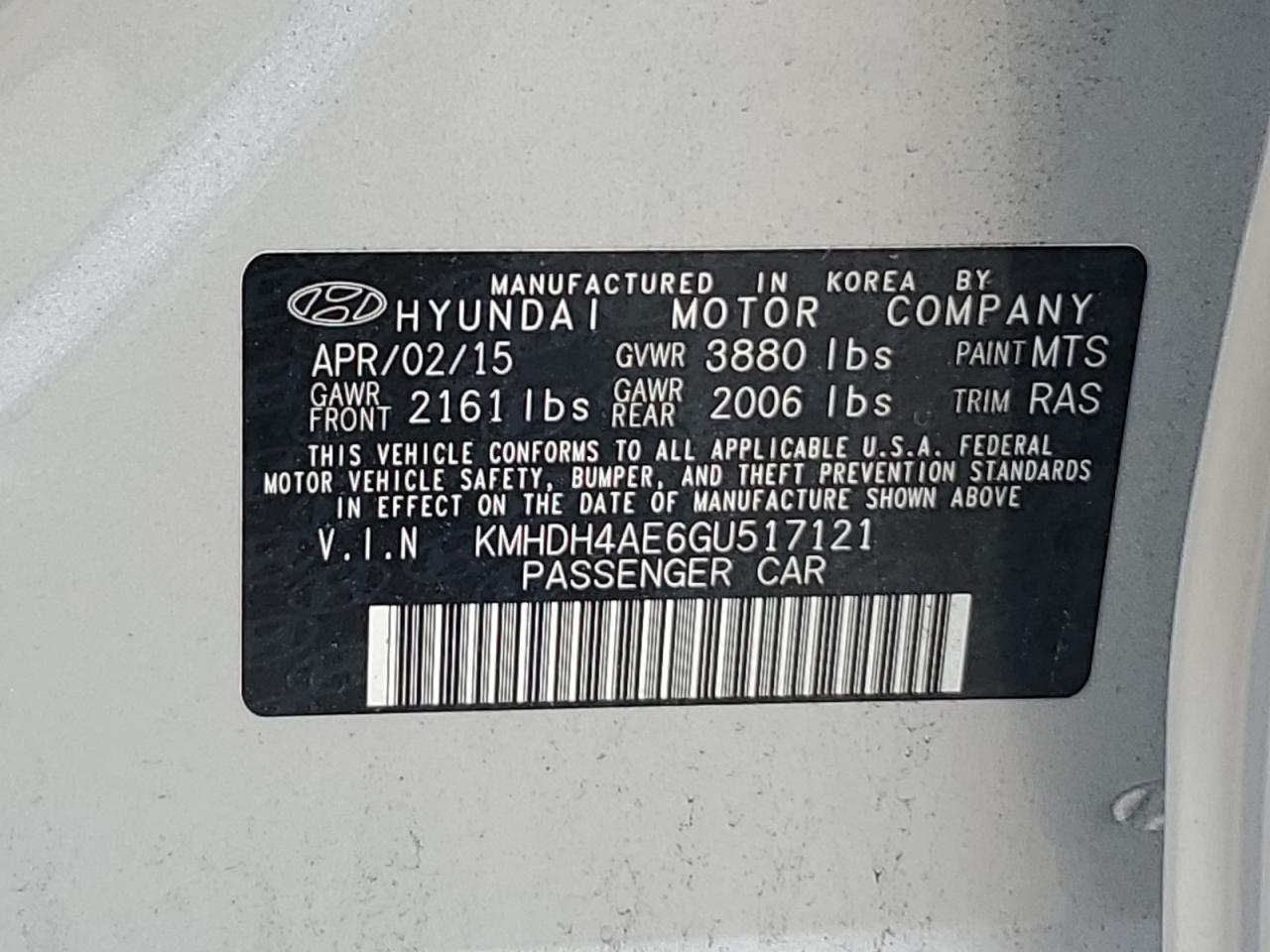 KMHDH4AE6GU517121 2016 Hyundai Elantra Se