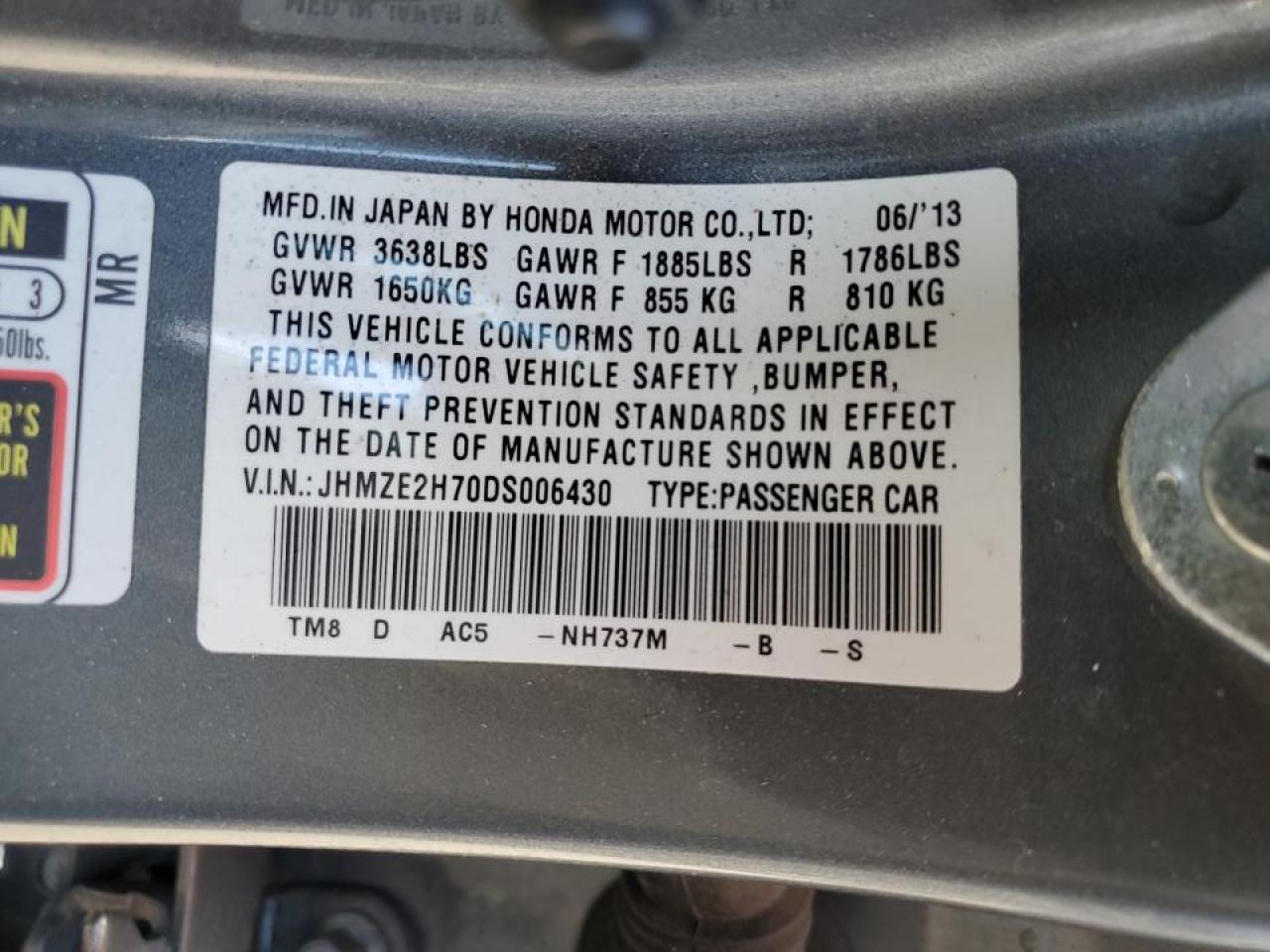 JHMZE2H70DS006430 2013 Honda Insight Ex