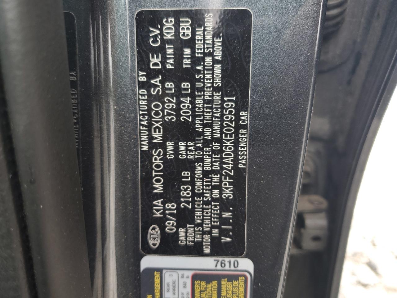 3KPF24AD6KE029591 2019 KIA FORTE - Image 12