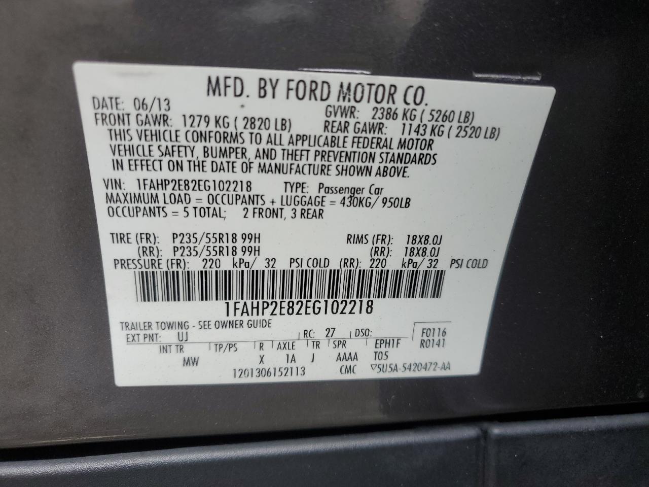 1FAHP2E82EG102218 2014 Ford Taurus Sel