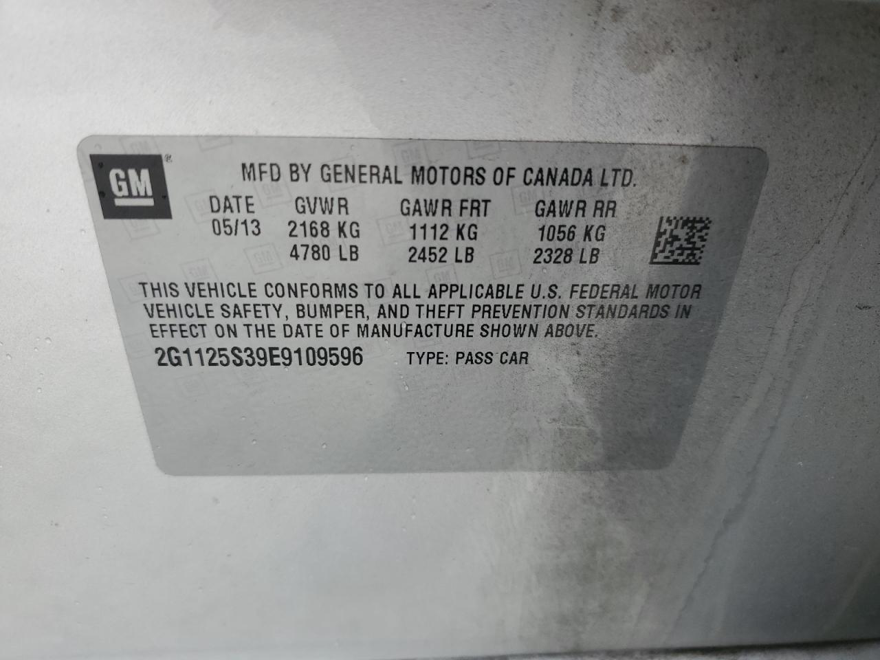 2G1125S39E9109596 2014 Chevrolet Impala Lt