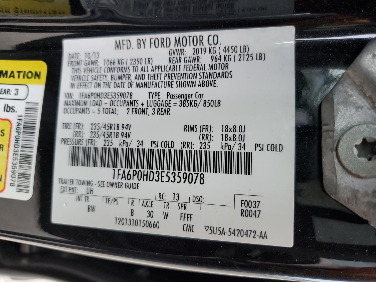 1FA6P0HD3E5359078 2014 Ford Fusion Se