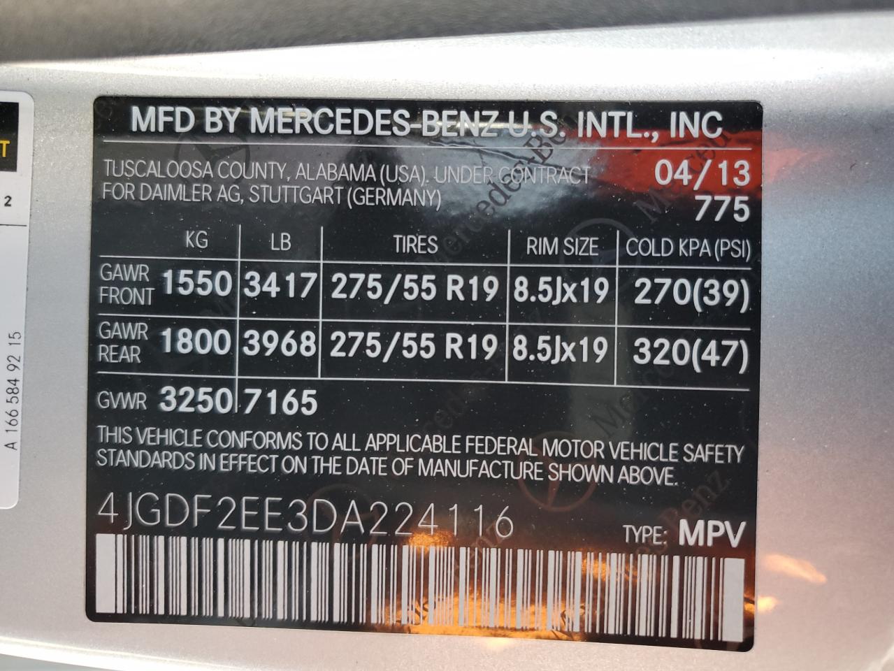 2013 Mercedes-Benz Gl 350 Bluetec VIN: 4JGDF2EE3DA224116 Lot: 71292404