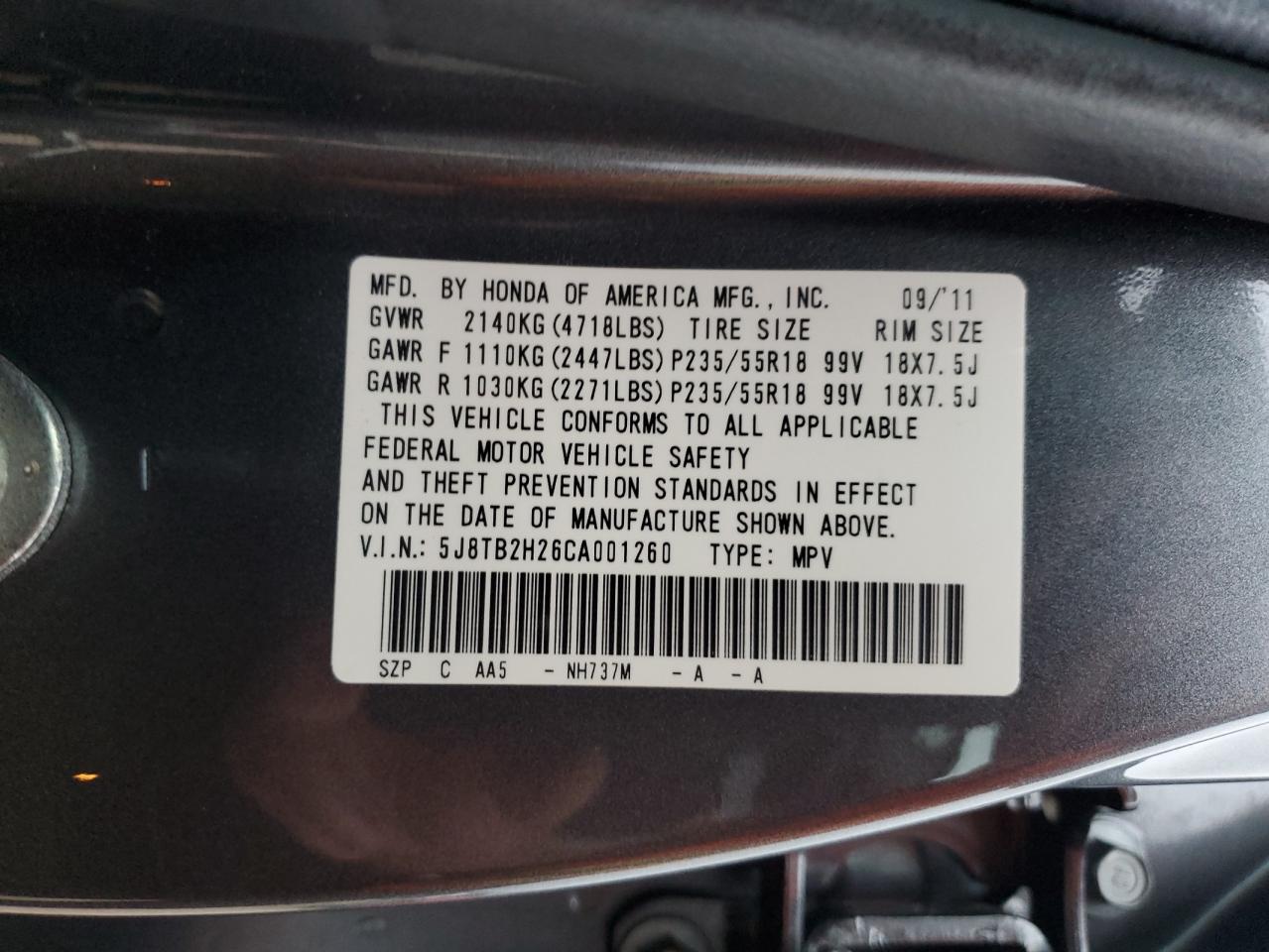 5J8TB2H26CA001260 2012 Acura Rdx