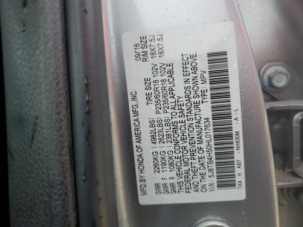 5J8TB4H50HL017634 2017 Acura Rdx Technology