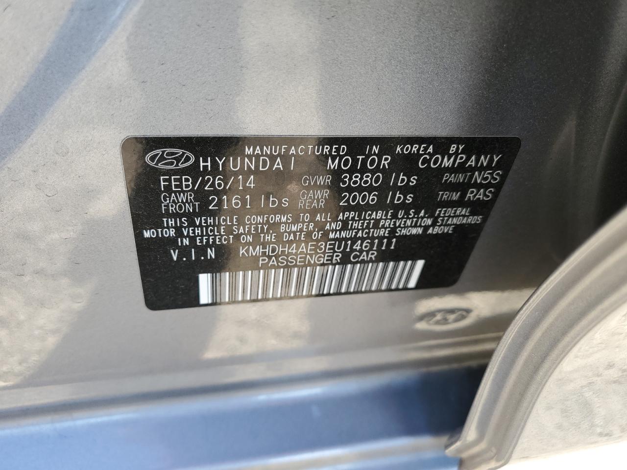 2014 Hyundai Elantra Se VIN: KMHDH4AE3EU146111 Lot: 70917534