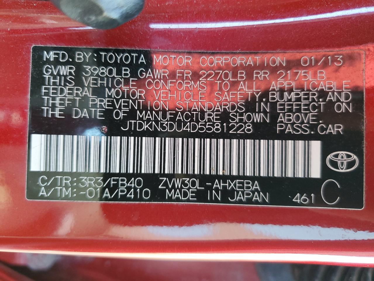 JTDKN3DU4D5581228 2013 Toyota Prius