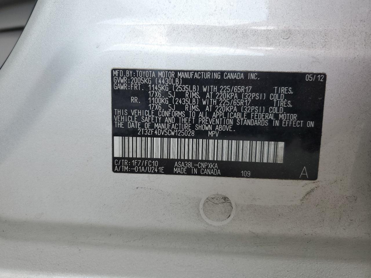 2T3ZF4DV5CW125028 2012 Toyota Rav4