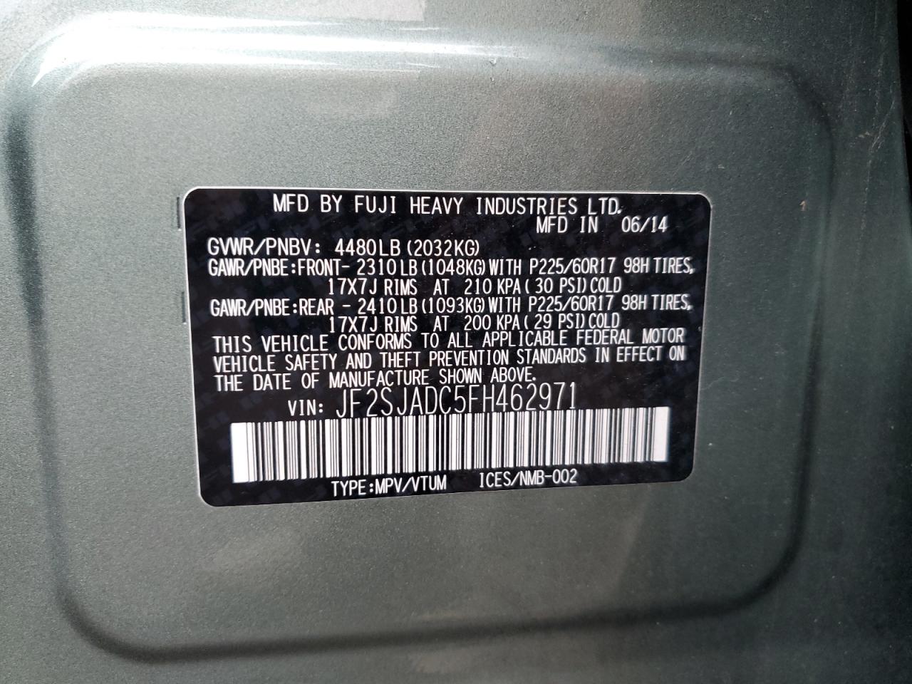 JF2SJADC5FH462971 2015 Subaru Forester 2.5I Premium